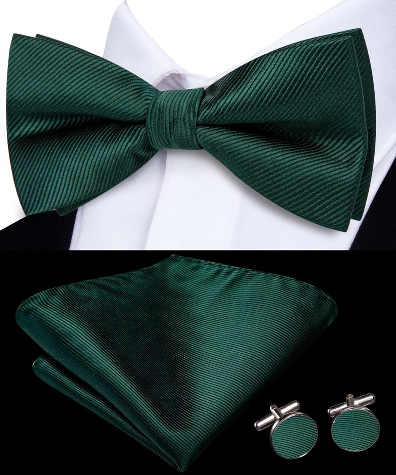 Dubulle Mens Dark Green Paisley Striped Bowtie Set Pretied Bowtie for Men and Pocket Square Set Wedding Business - Image 4